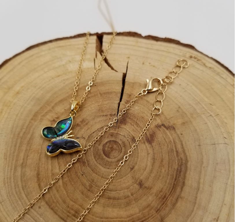 Abalone Shell Butterfly or Moon Pendant Necklace- Peace, Compassion & Love