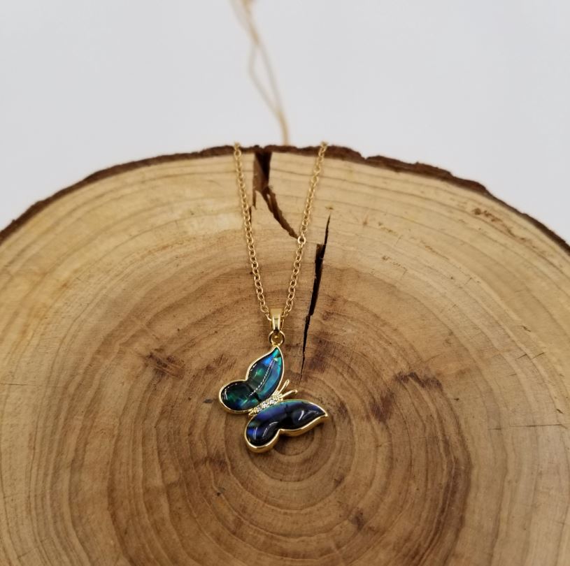 Abalone Shell Butterfly or Moon Pendant Necklace- Peace, Compassion & Love
