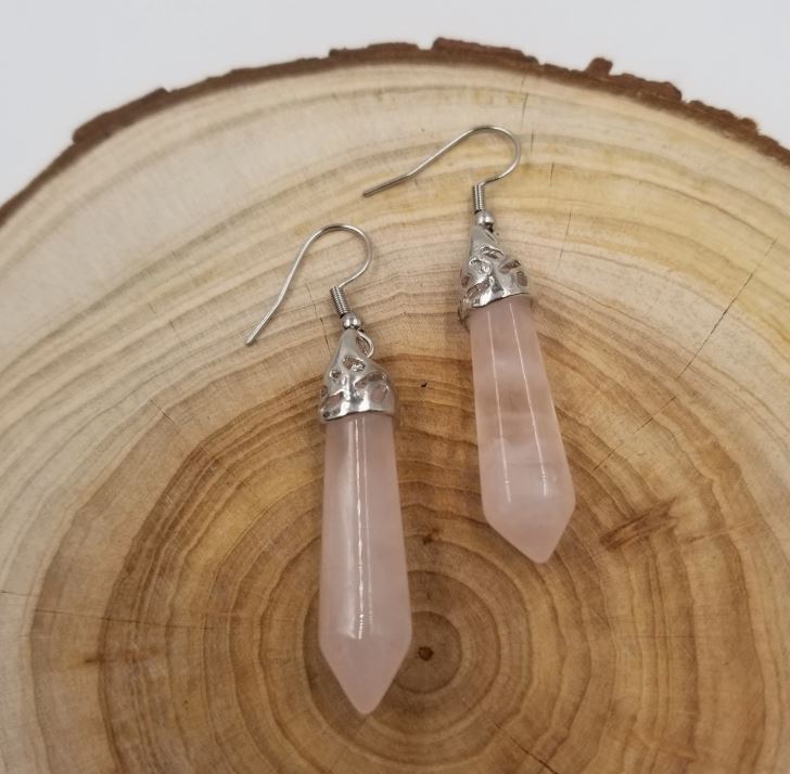 Rose Quartz Crystal Point Earrings- I am Love, I am Loved