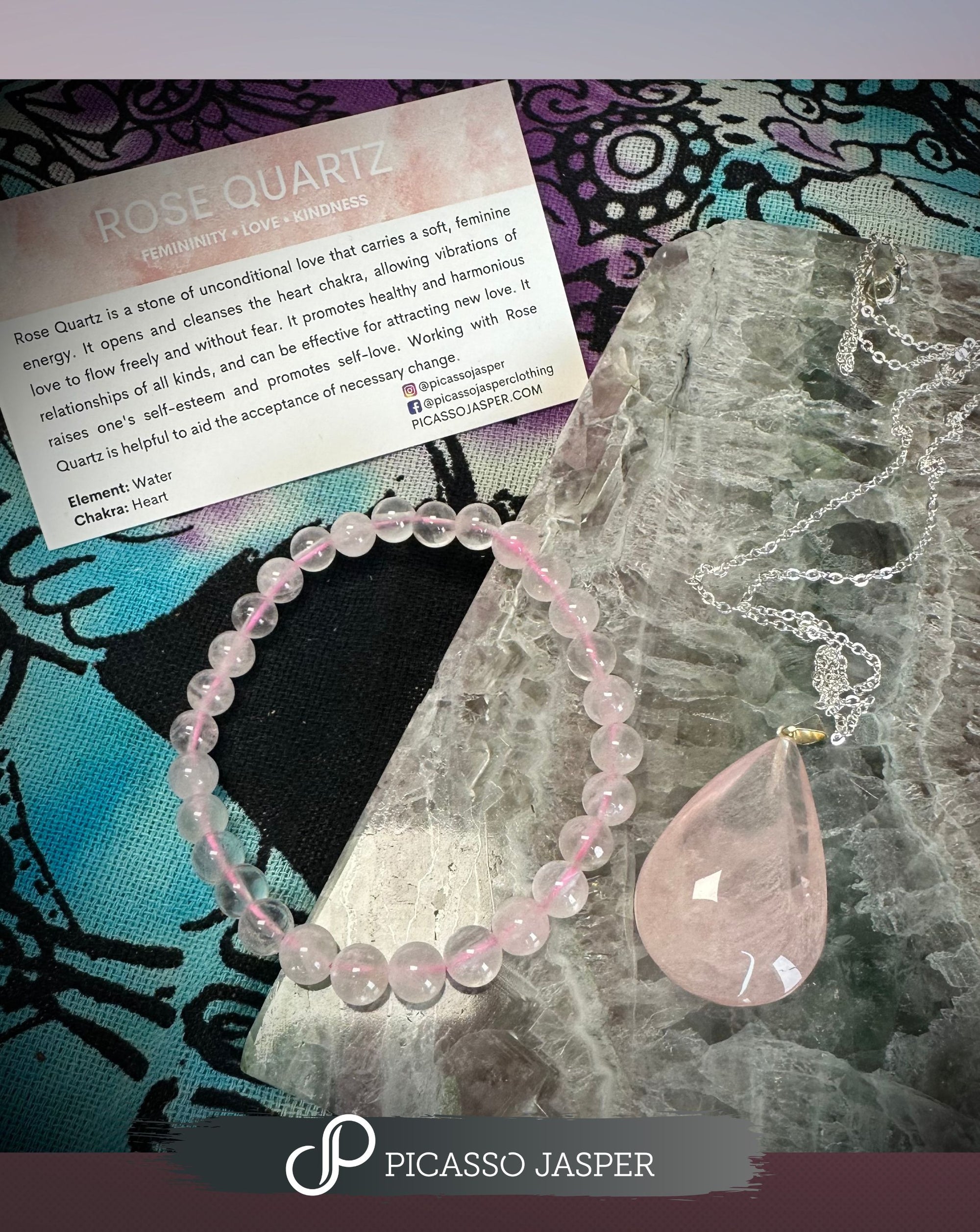 Amazonite or Rose Quartz Pendant + Bracelet Set