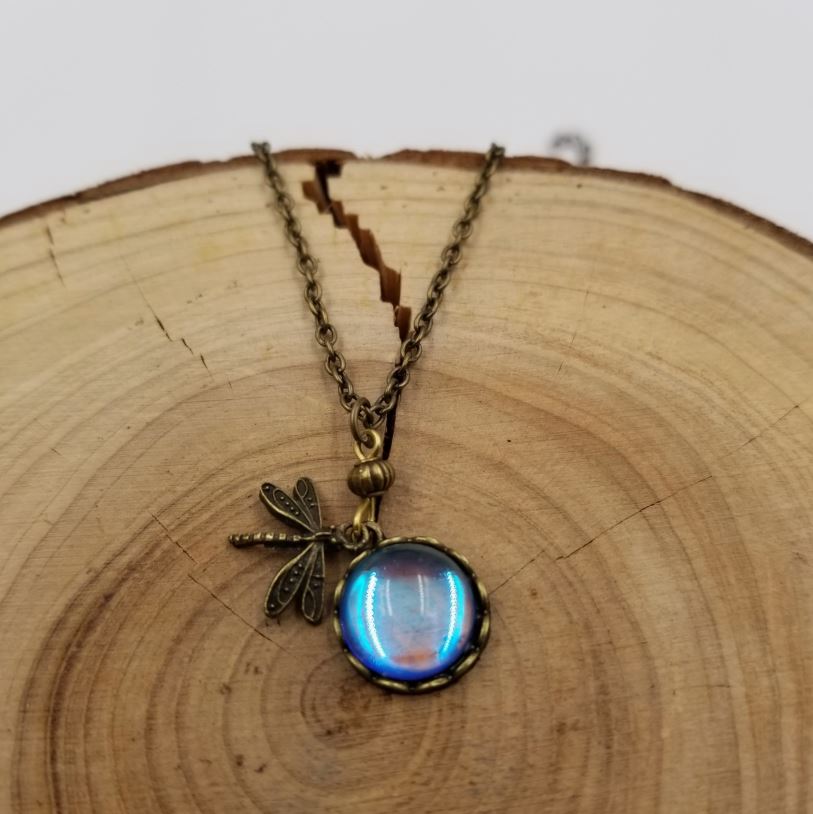 Vintage Inspired, Dragonfly Moonstone Crystal Pendant Necklace- Alignment with our Truth