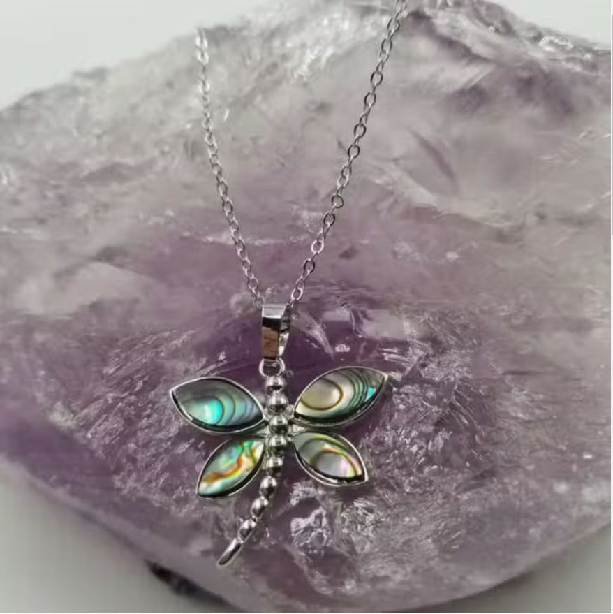 Abalone Dragon Fly Pendant + Necklace