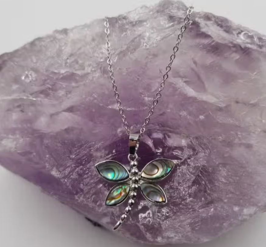 Abalone Dragon Fly Pendant + Necklace