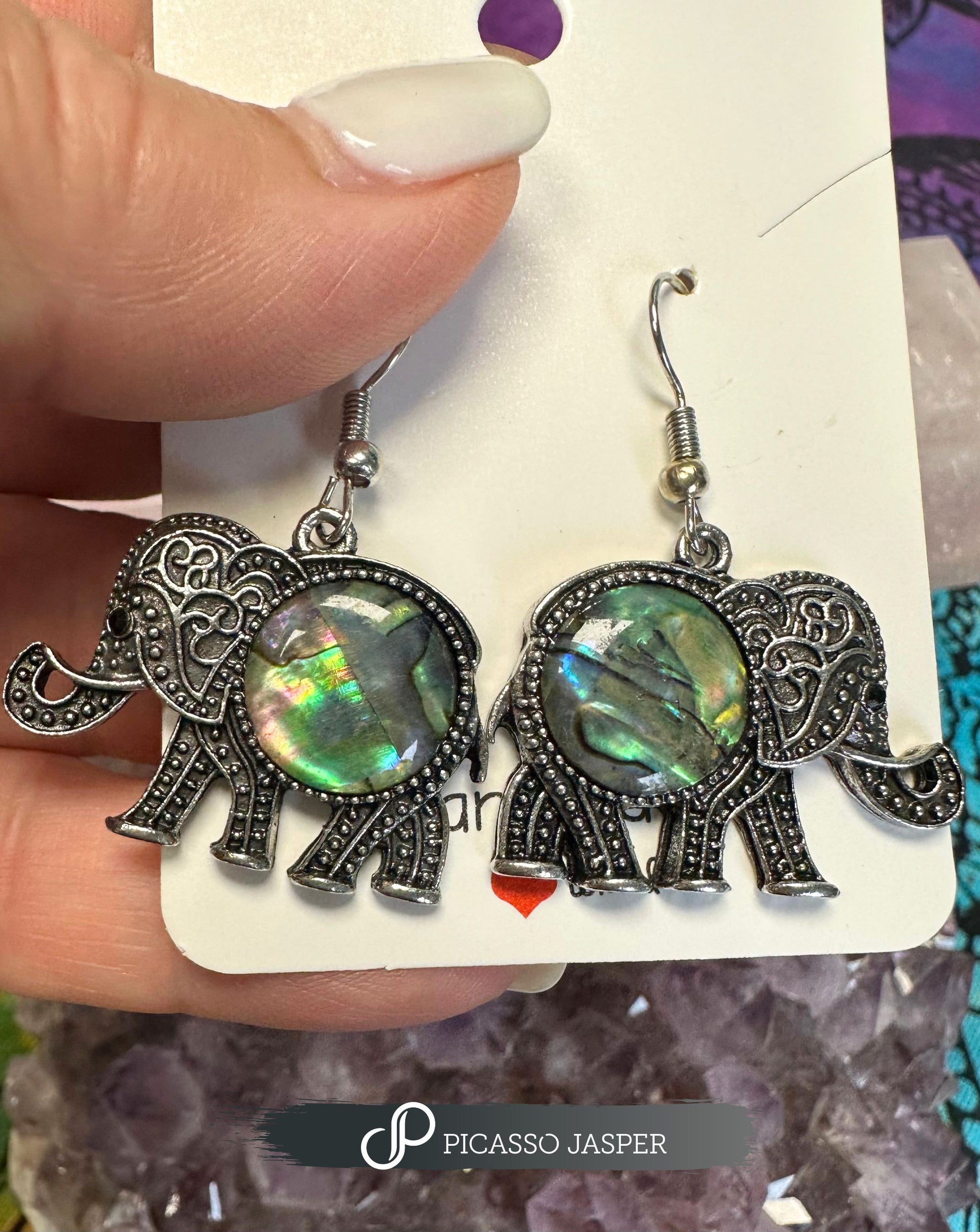 Abalone Shell Elephant Earrings- Peace, Compassion & Love