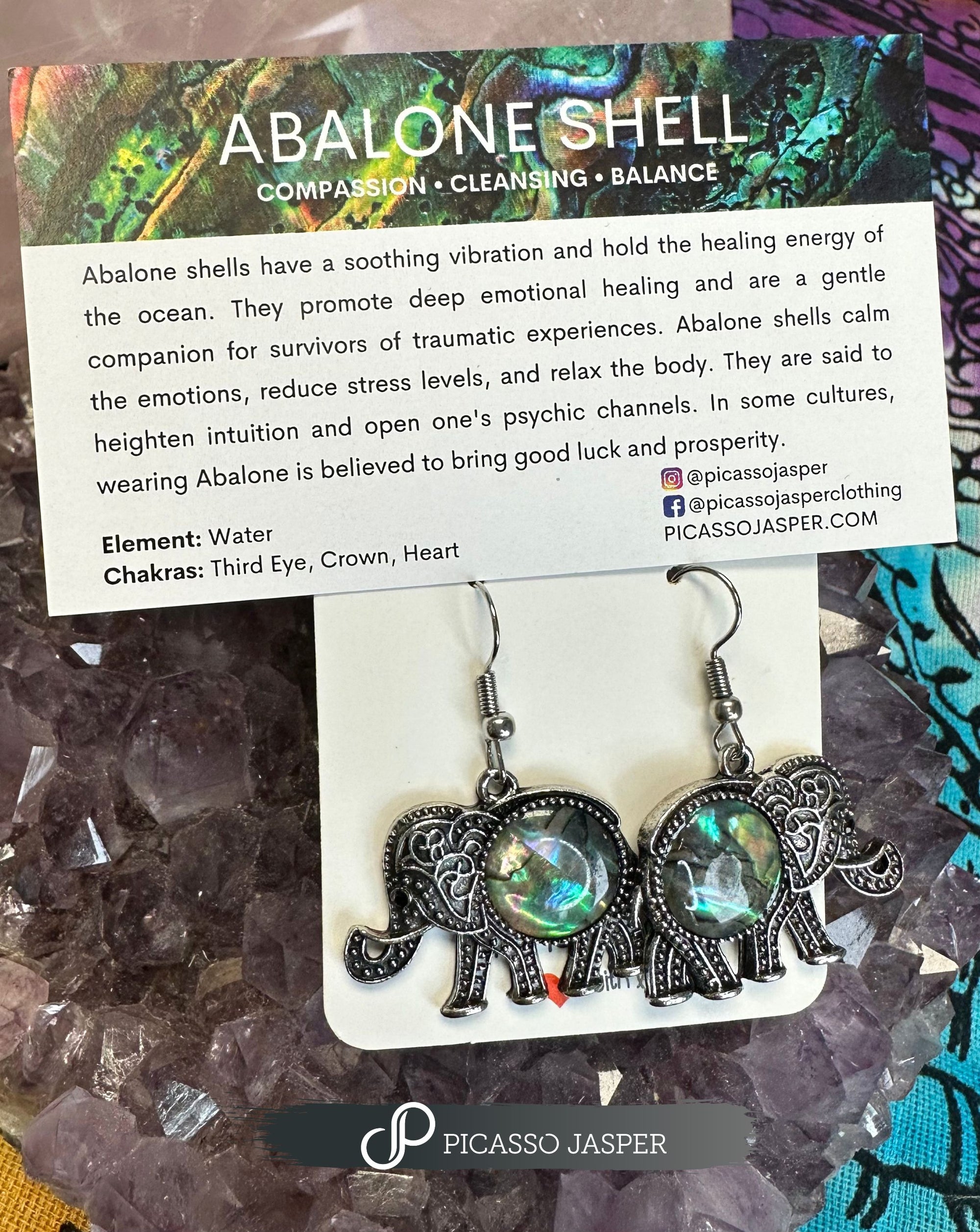 Abalone Shell Elephant Earrings- Peace, Compassion & Love