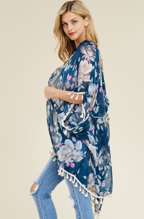 Lime + Blue Floral Jacquard Kimono main image 1