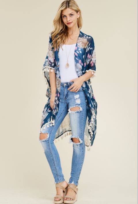 Floral Blue Kimono with Tassels, Go with the Flow!
