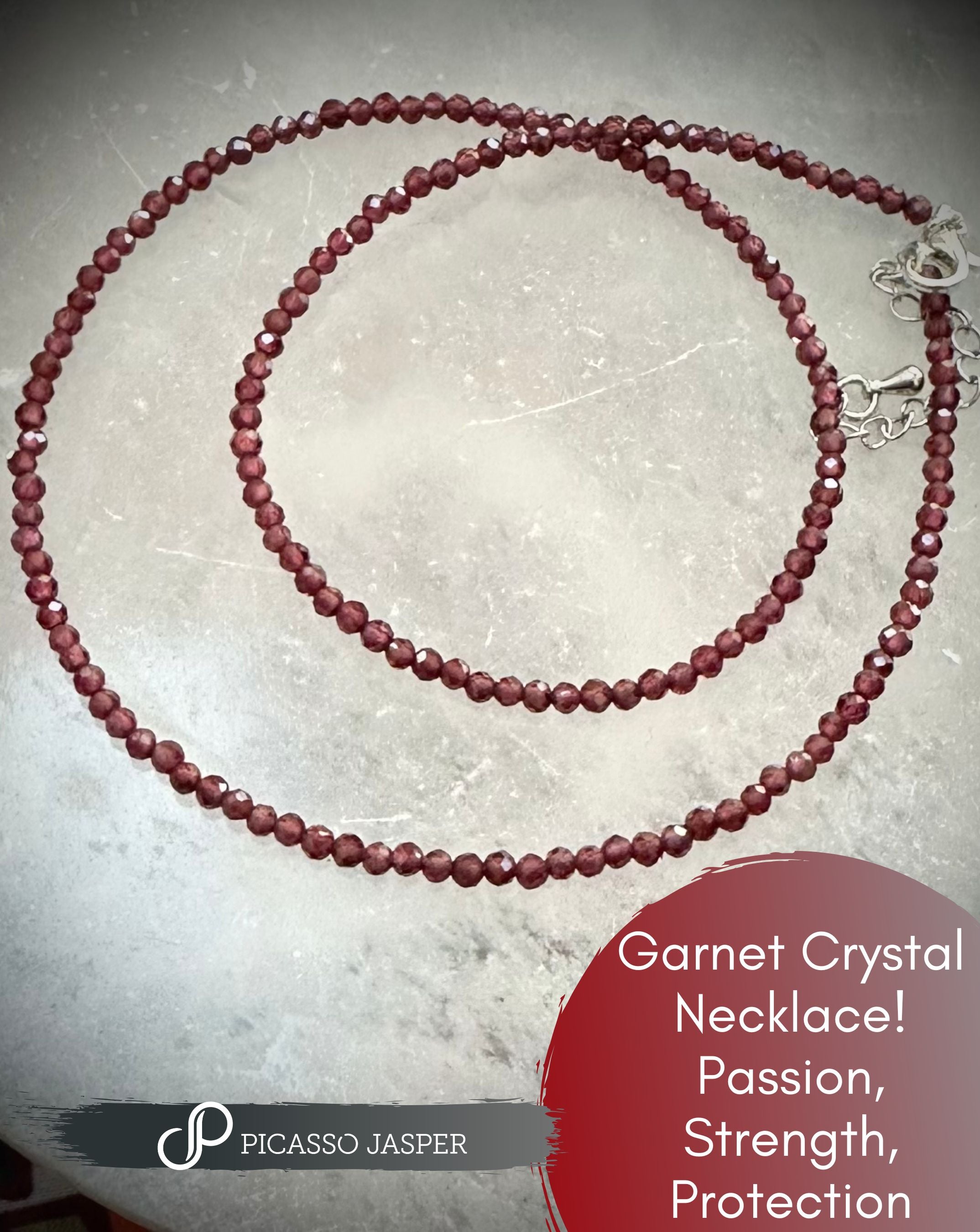 Faceted Garnet Necklace- Passion, Strength Protection - Picasso Jasper