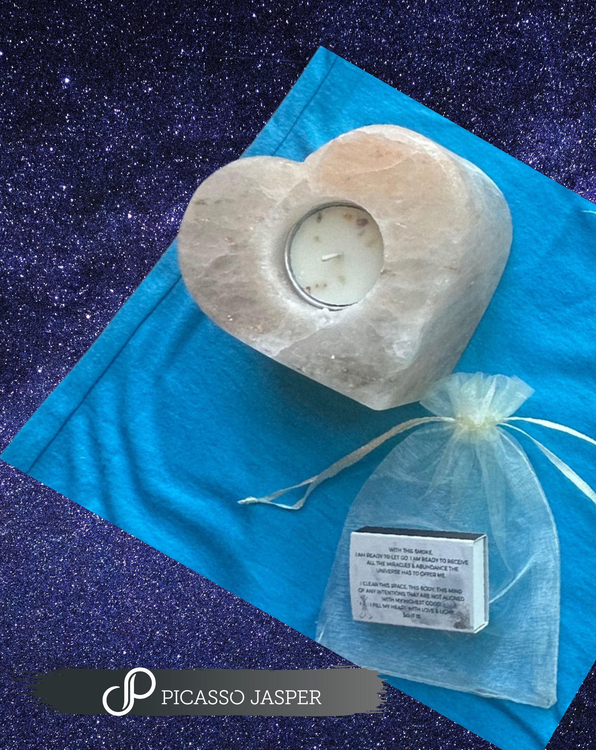 Himalayan Salt Stone Heart + Tea Light & Intentional Matches, Ritual Kit