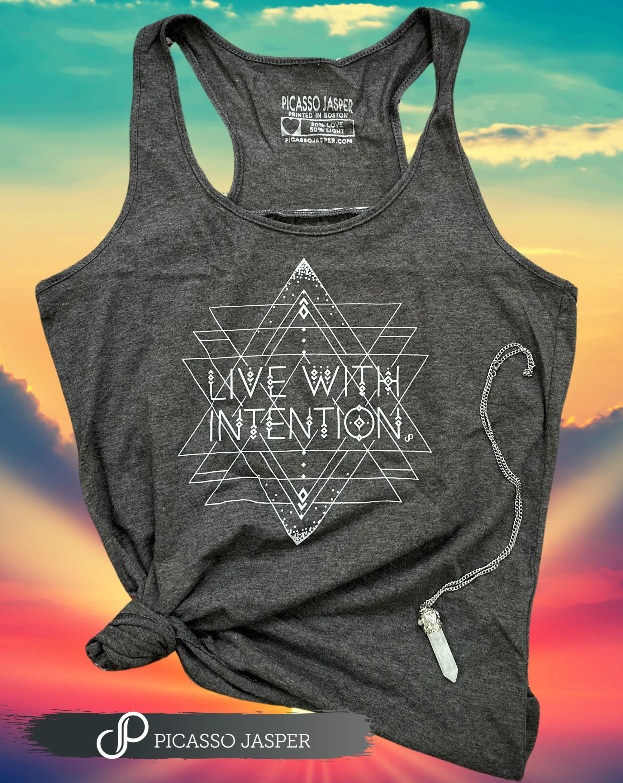 Live with Intention, Flowy Racerback Tank, Sizes S-4XL