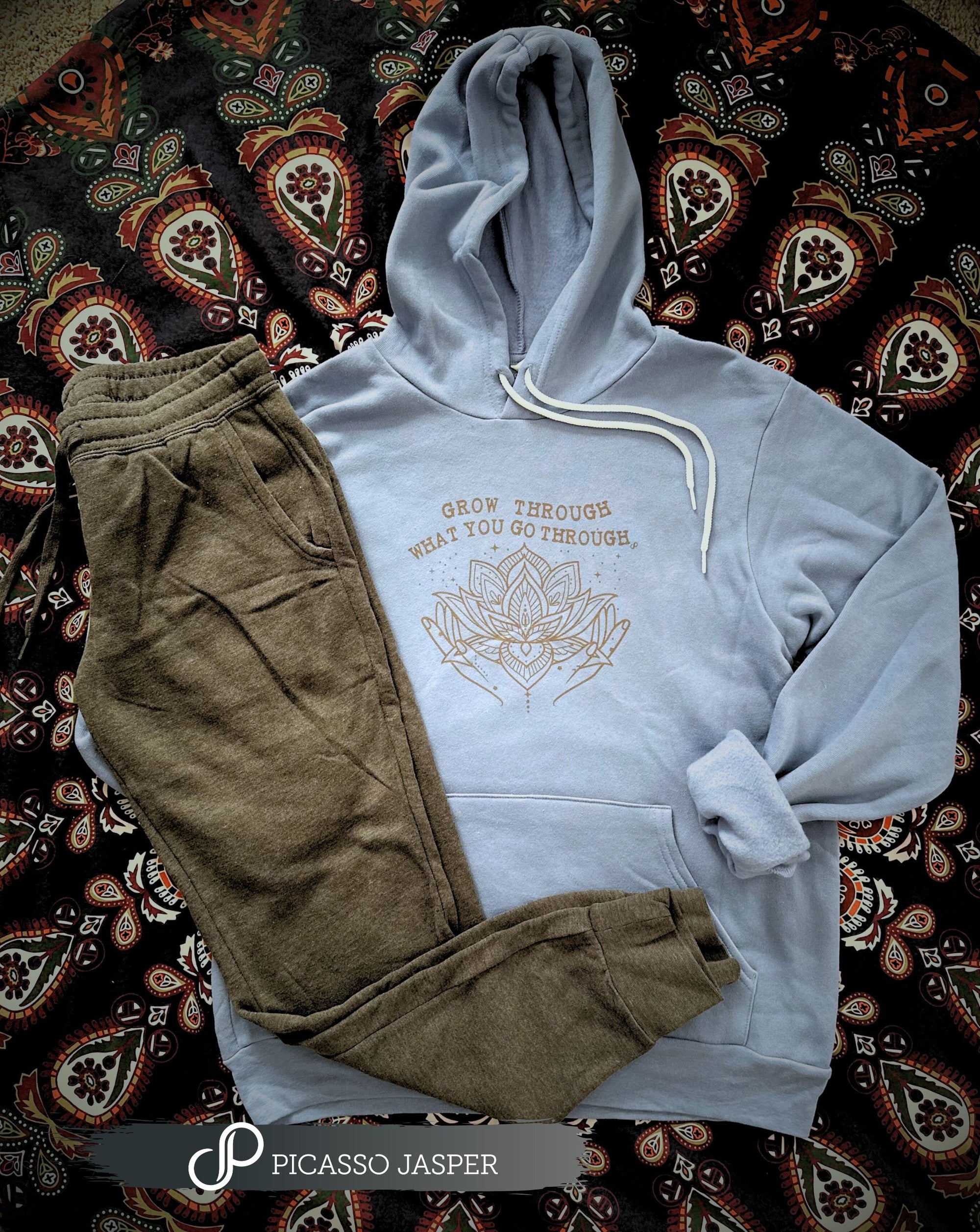 Grow Through What You Go Through, Lotus Sweatshirt + Jogger +  Crystal, Bundle!