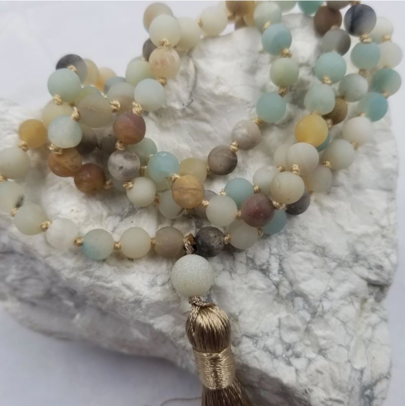 Amazonite Crystal Mala- Throat & Heart Chakra Healing