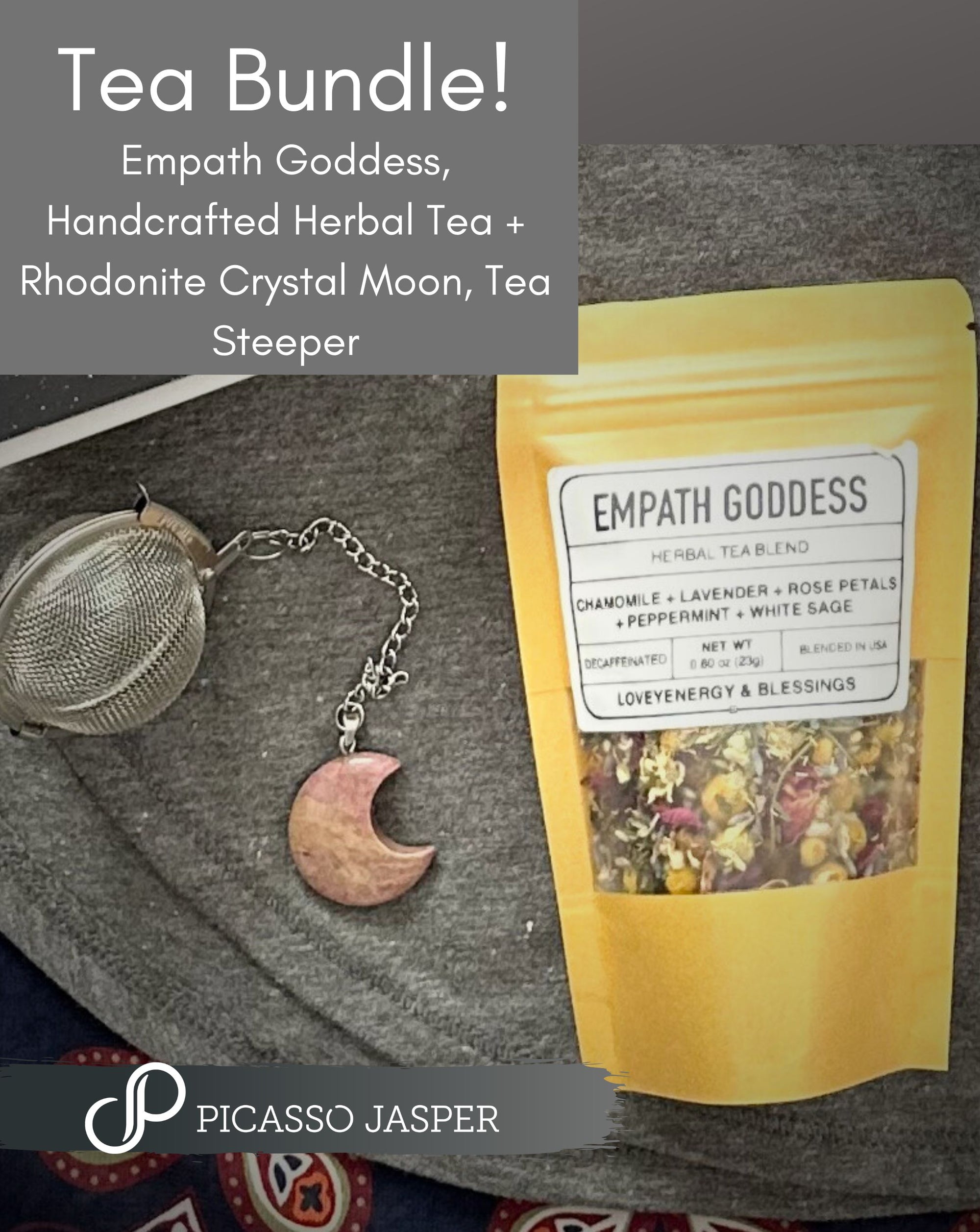 Moon Tea Ritual Bundle: Intentional Tee + Rhodonite Crystal Moon Steeper