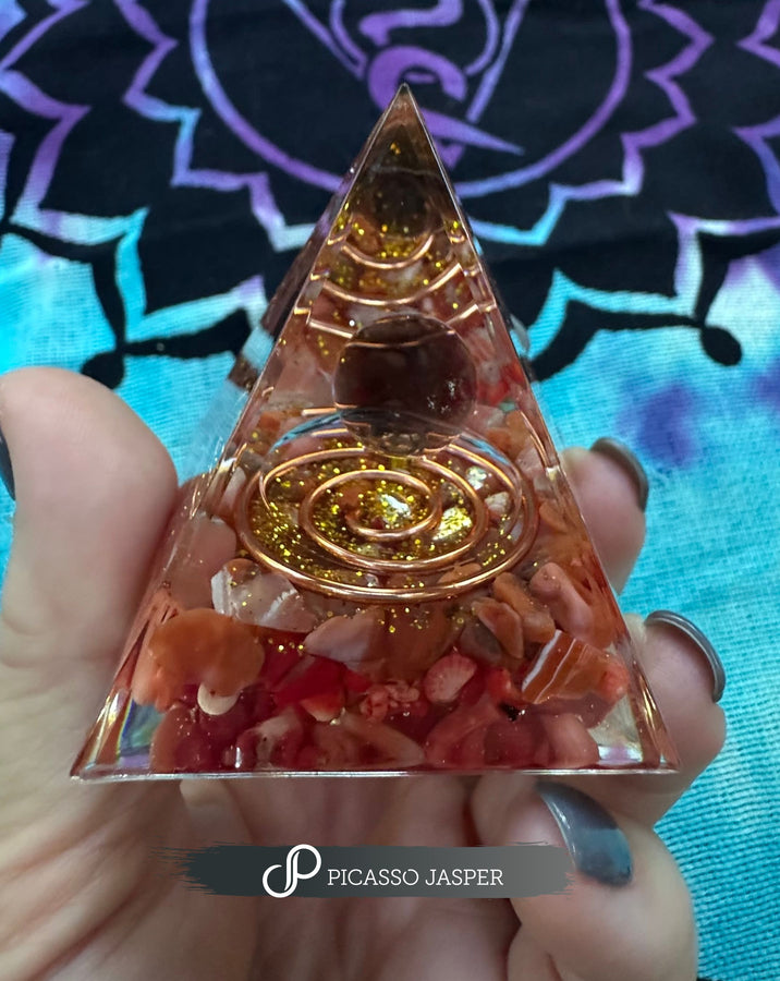 Orgone Crystal Pyramid: Gratitude Ritual Bundle - Picasso Jasper