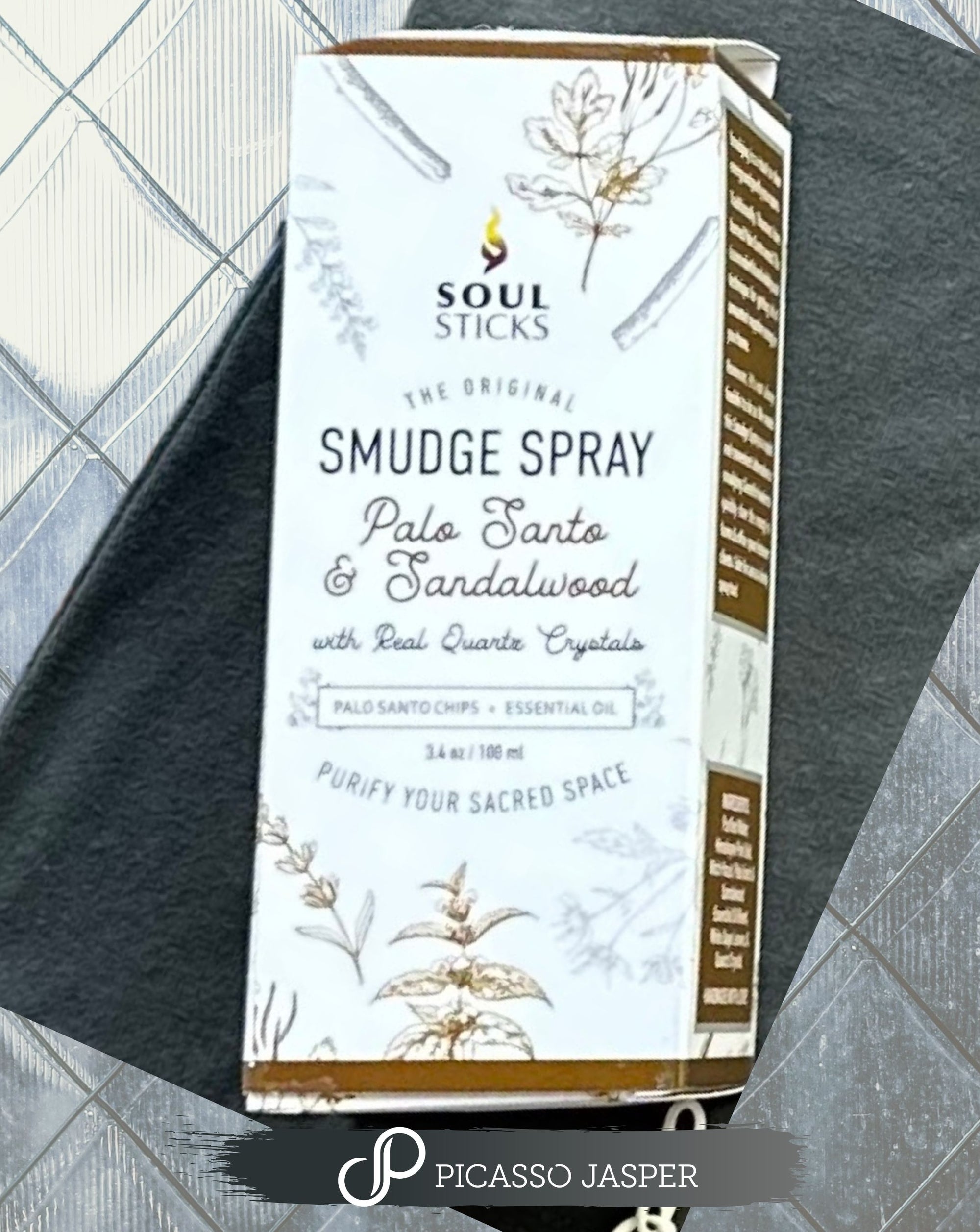 Palo Santo + Sandalwood with Clear Quartz Cleansing Spray: Grounding & Calm