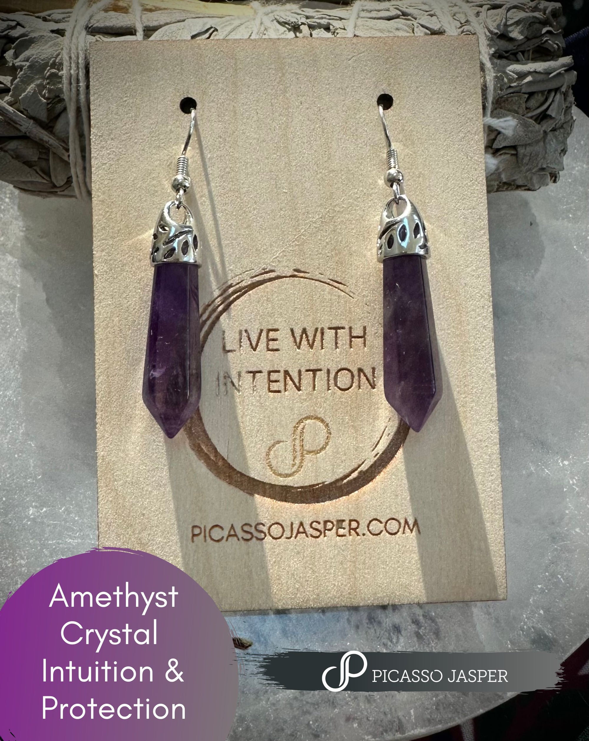 Amethyst Crystal Point, Earrings- Intuition & Protection