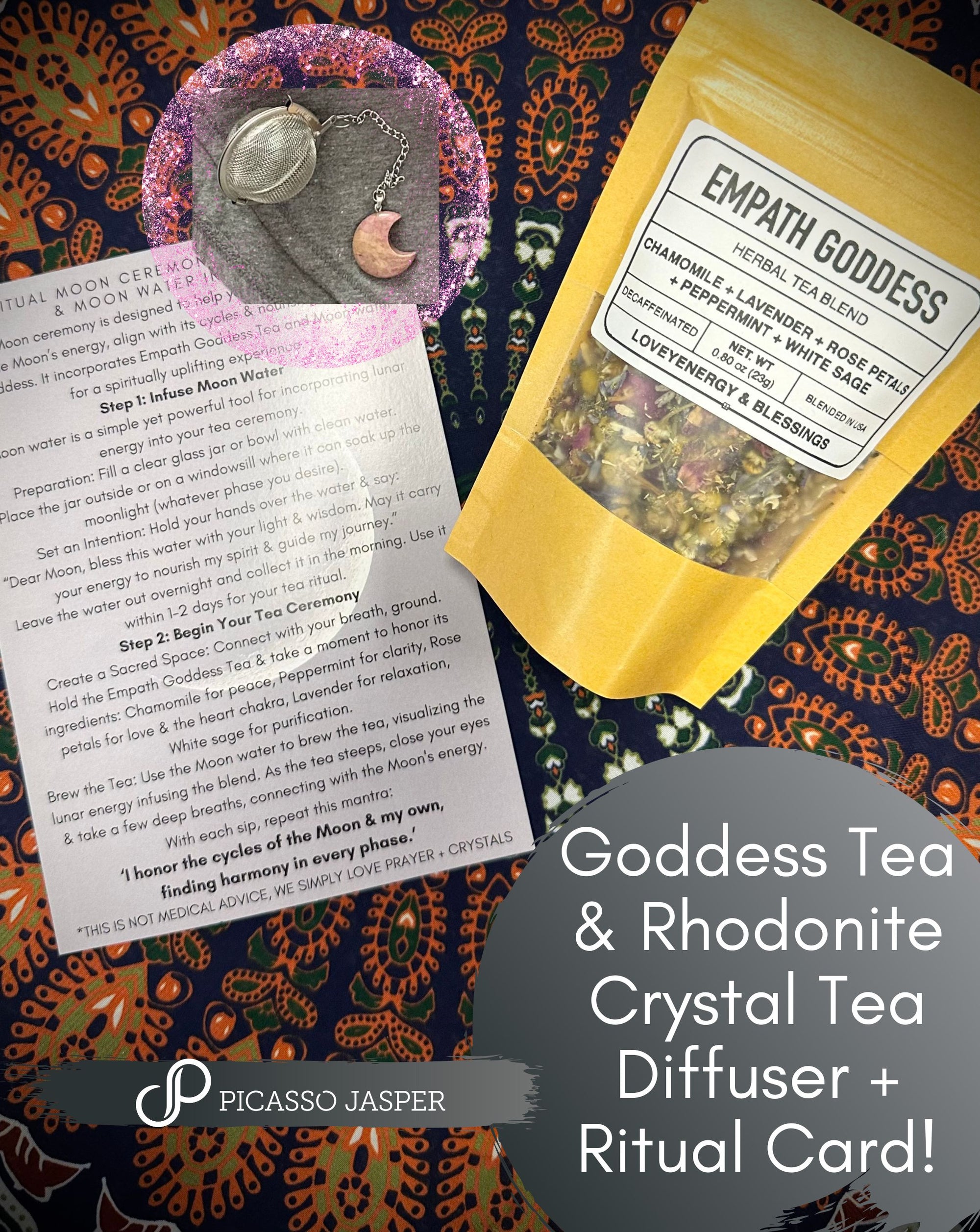 Moon Tea Ritual Bundle: Intentional Tee + Rhodonite Crystal Moon Steeper