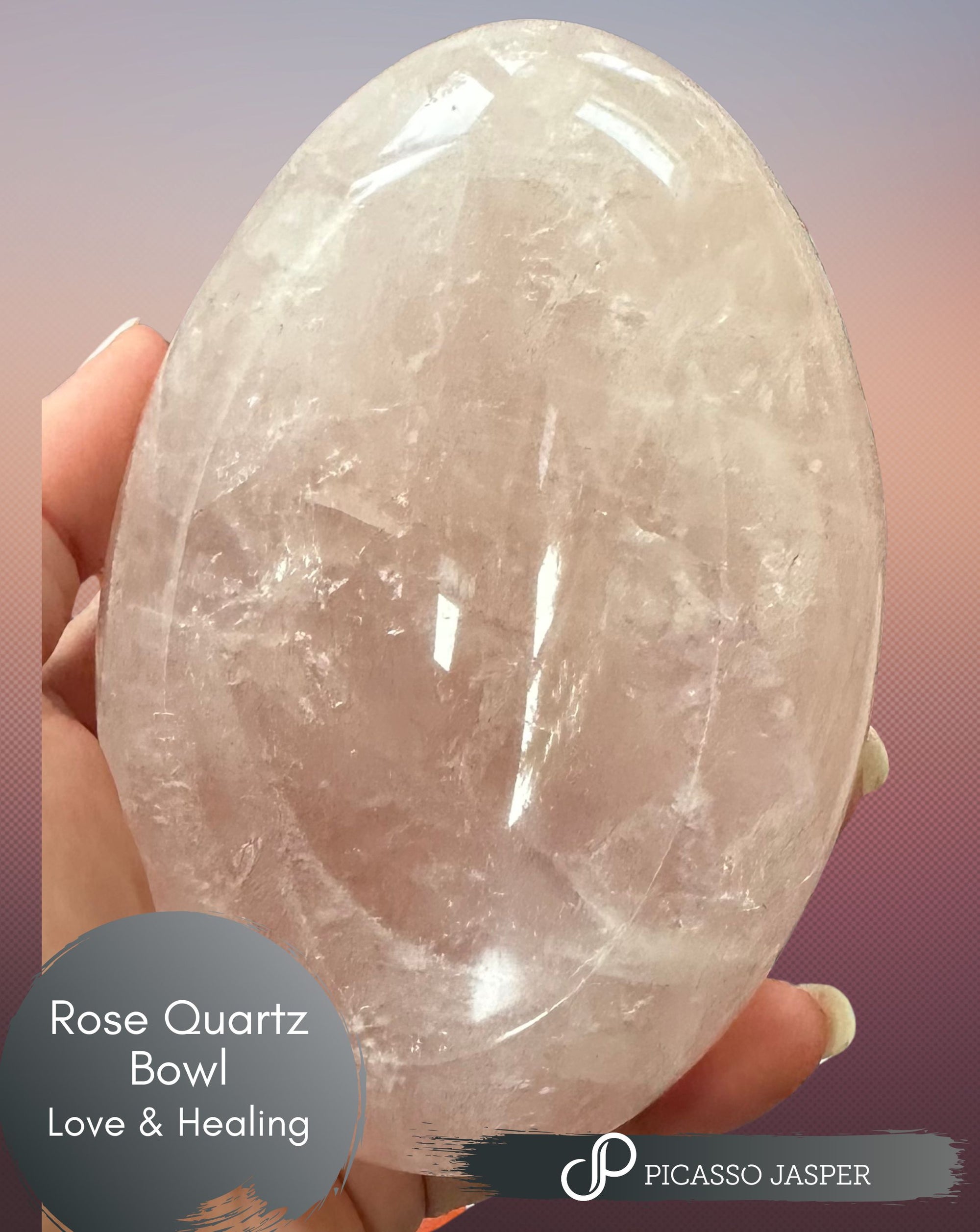 Rose Quartz Oval Bowl: I AM LOVE, I AM LOVED