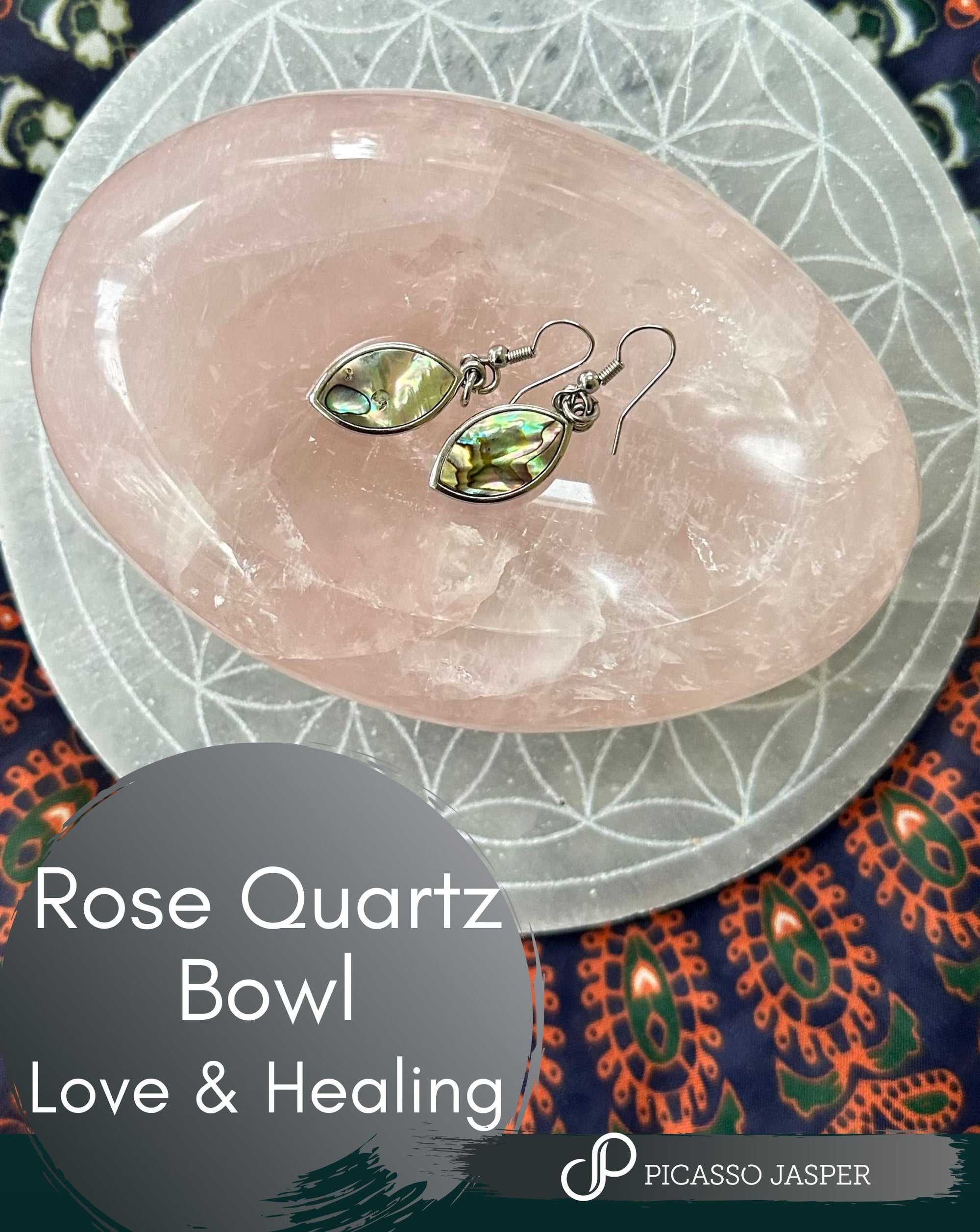 Rose Quartz Oval Bowl: I AM LOVE, I AM LOVED