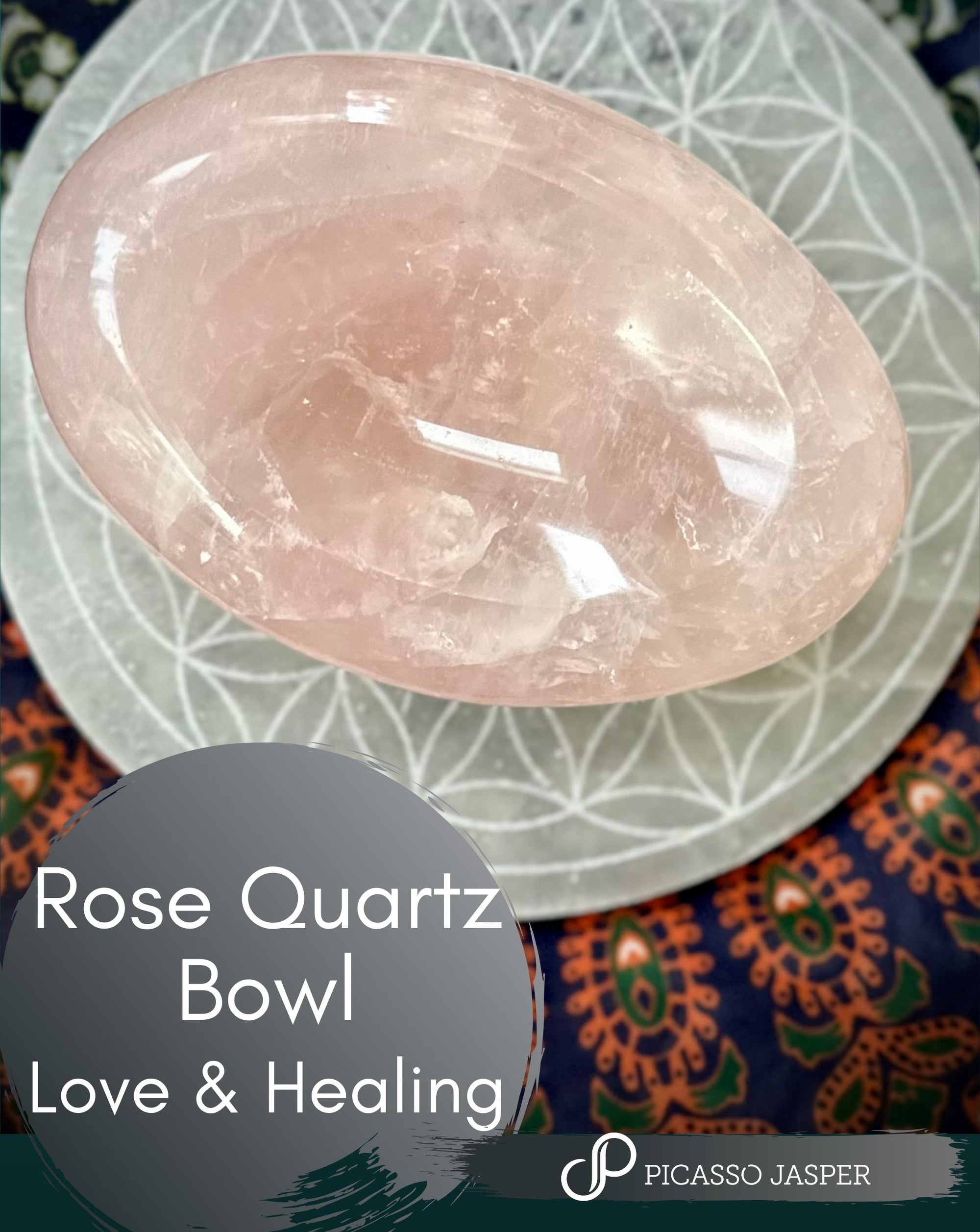 Rose Quartz Oval Bowl: I AM LOVE, I AM LOVED