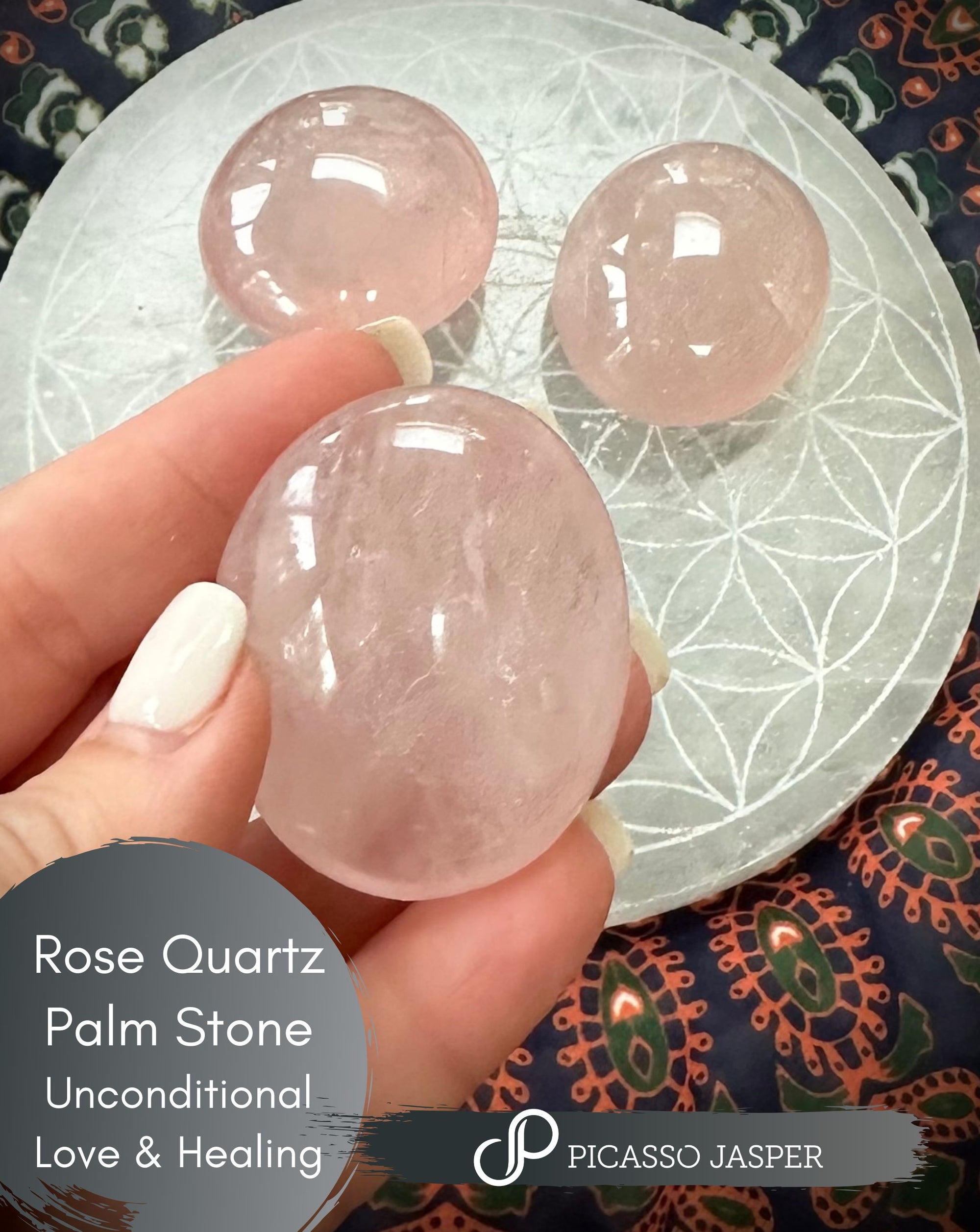 Rose Quartz Palm Stone: I AM LOVE, I AM LOVED