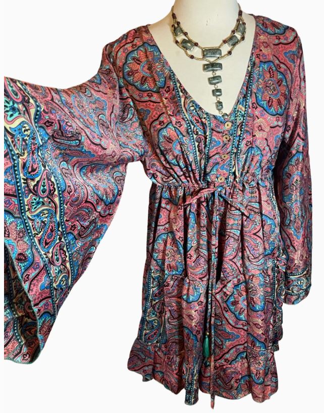 Bell Sleeve SILK blend, Dress- one of a kind!