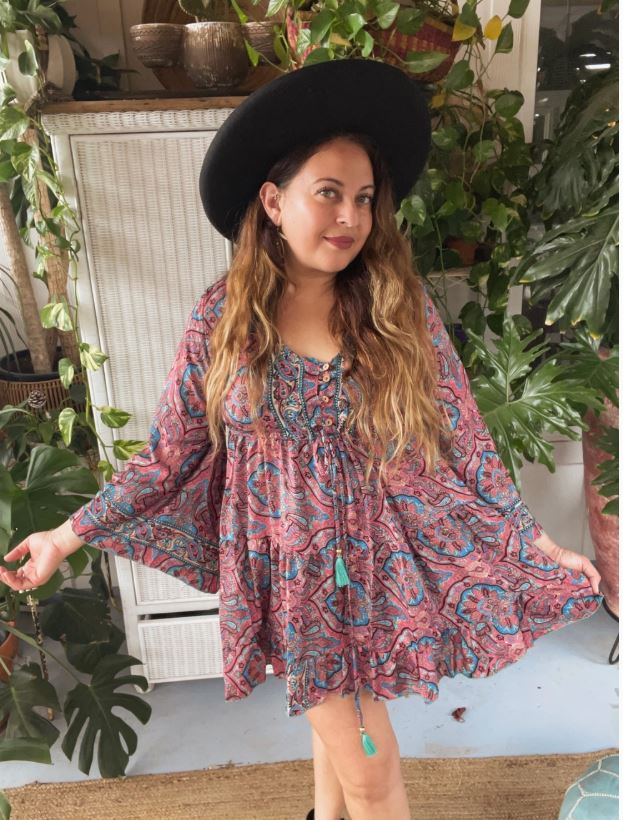 Bell Sleeve SILK blend, Dress- one of a kind!