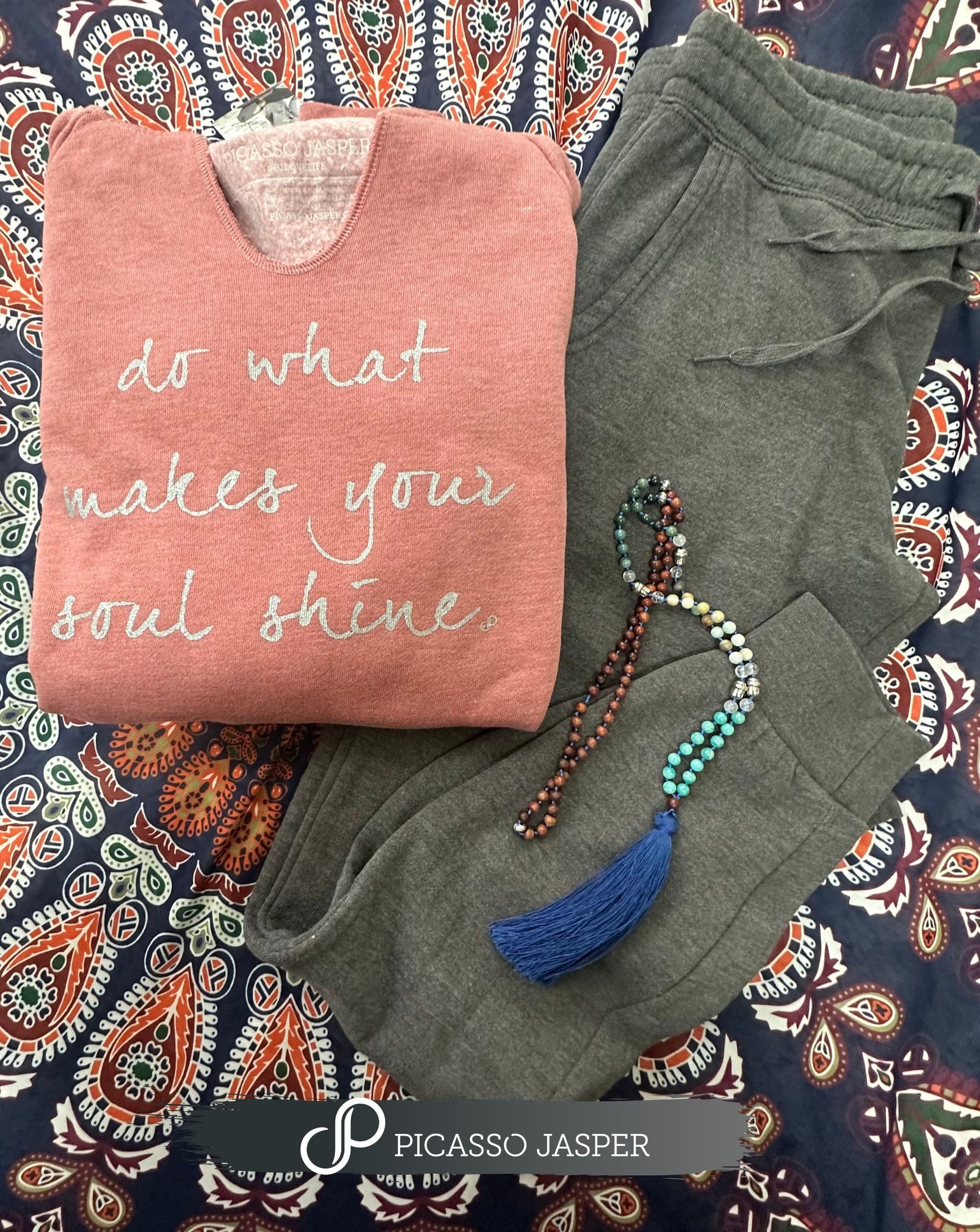 Do What Makes Your Soul Shine, V-notch Sweatshirt + Jogger +  Crystal, Bundle!