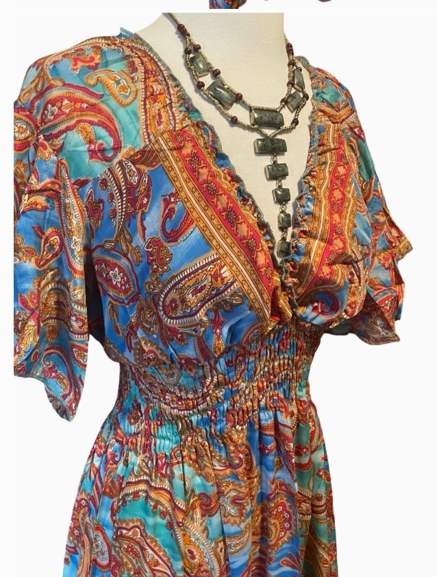 Sunburst SILK blend, Maxi Dress- one of a kind!