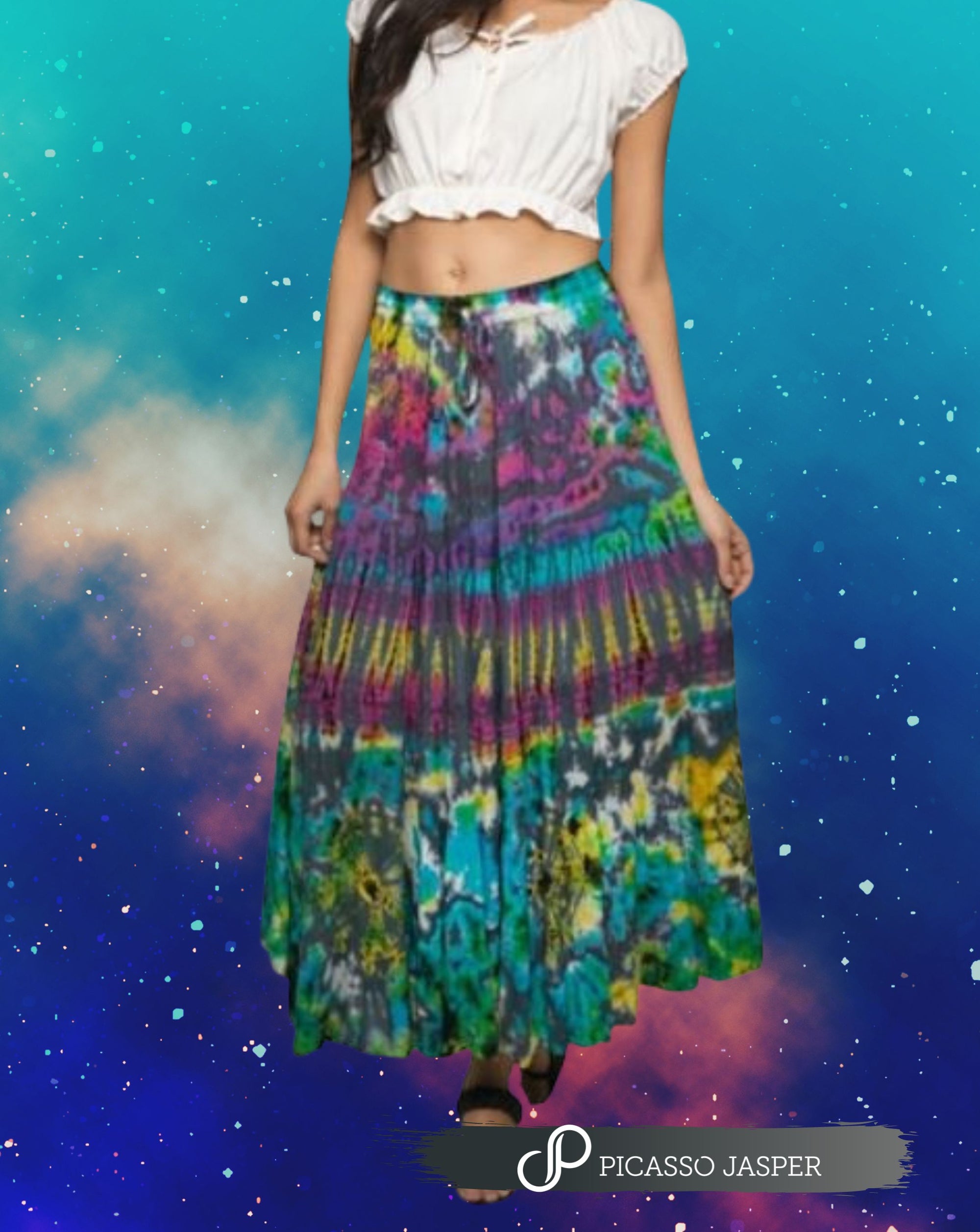 Last Ones! Mini Pleated Tie Dye Maxi Skirt