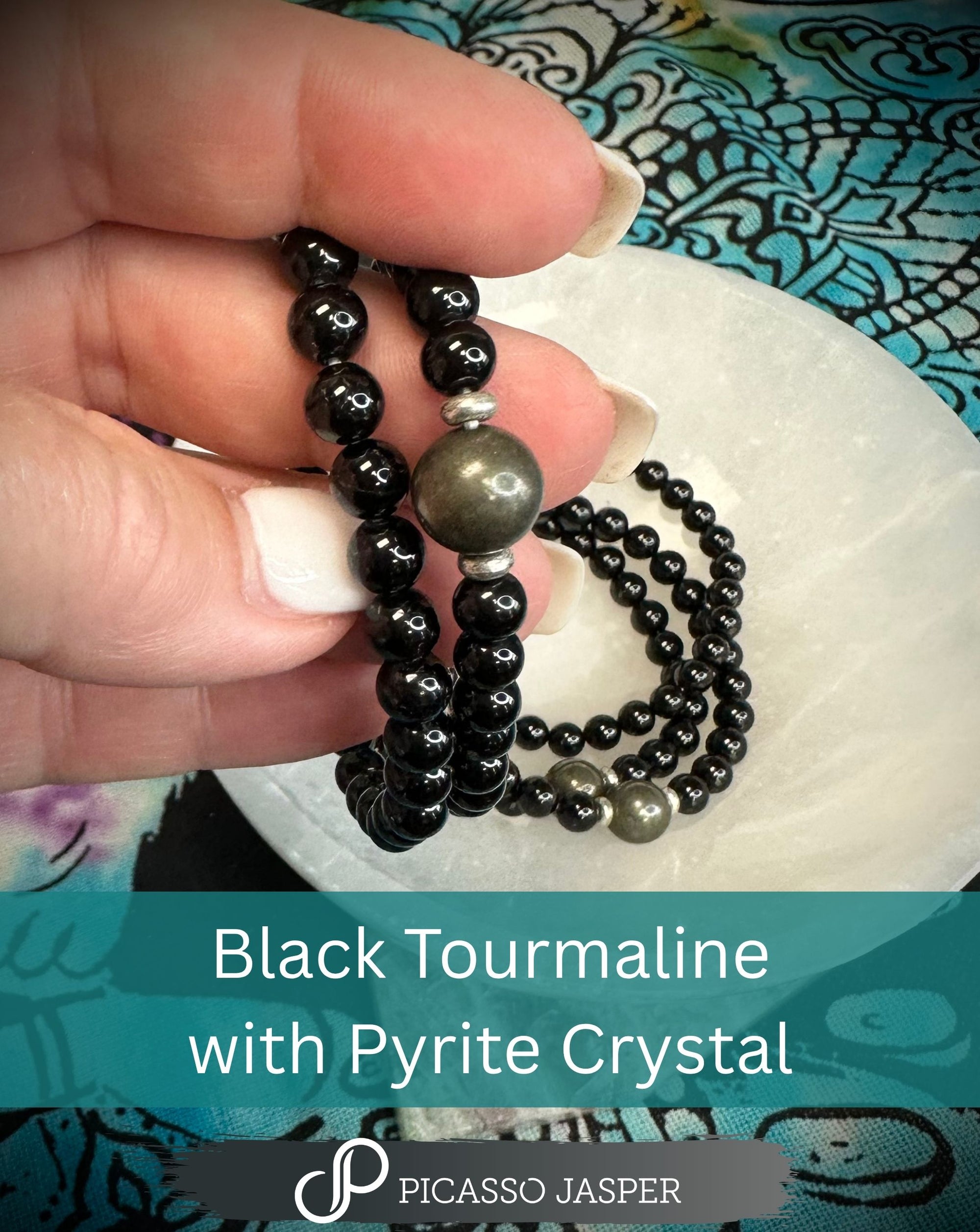 Tourmaline + PYRITE Crystal Bracelet: Protection, Luck, Abundance