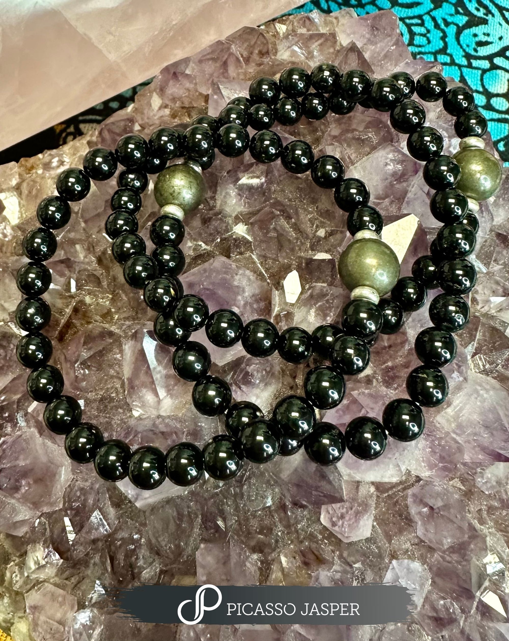 Tourmaline + PYRITE Crystal Bracelet: Protection, Luck, Abundance
