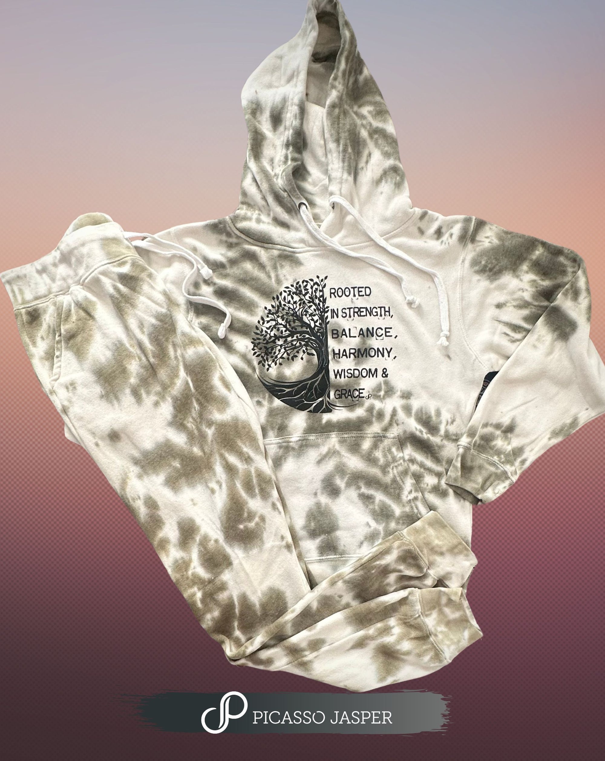 Rooted, Tree of Life- Tie Dye Sweatshirt + Jogger +  Crystal, Bundle!