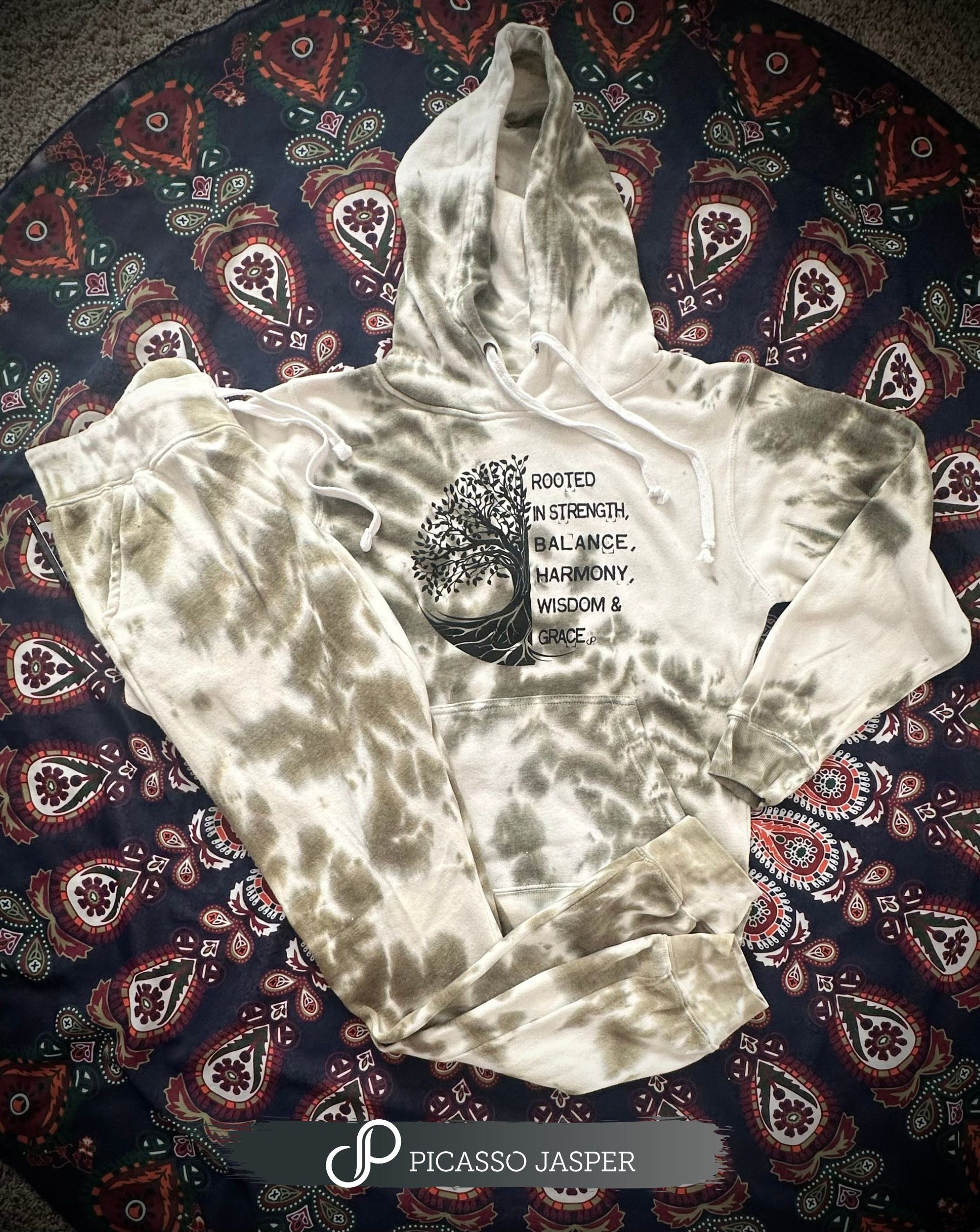 Rooted, Tree of Life- Tie Dye Sweatshirt + Jogger +  Crystal, Bundle!