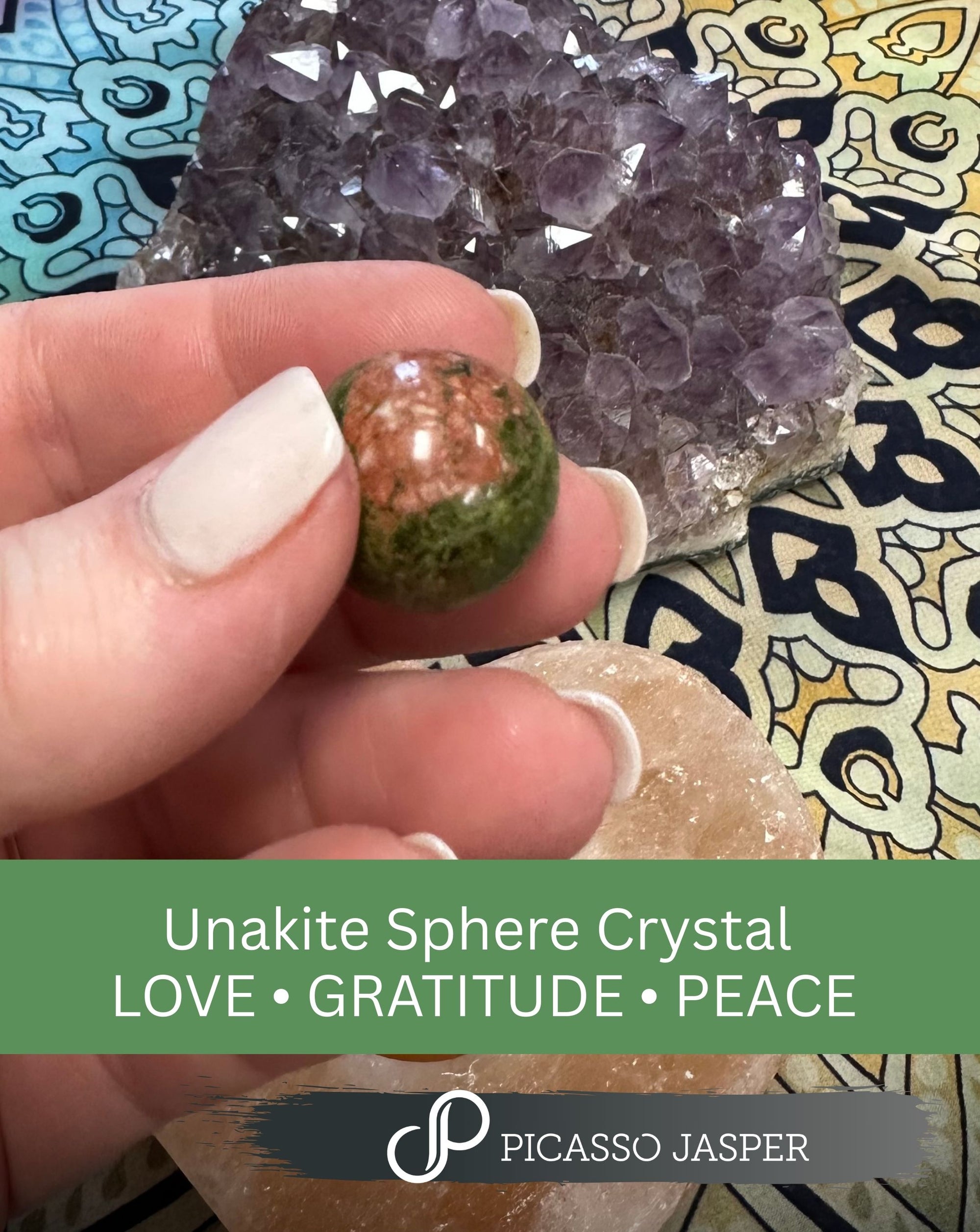 Unakite Sphere Crystal: LOVE • GRATITUDE • PEACE
