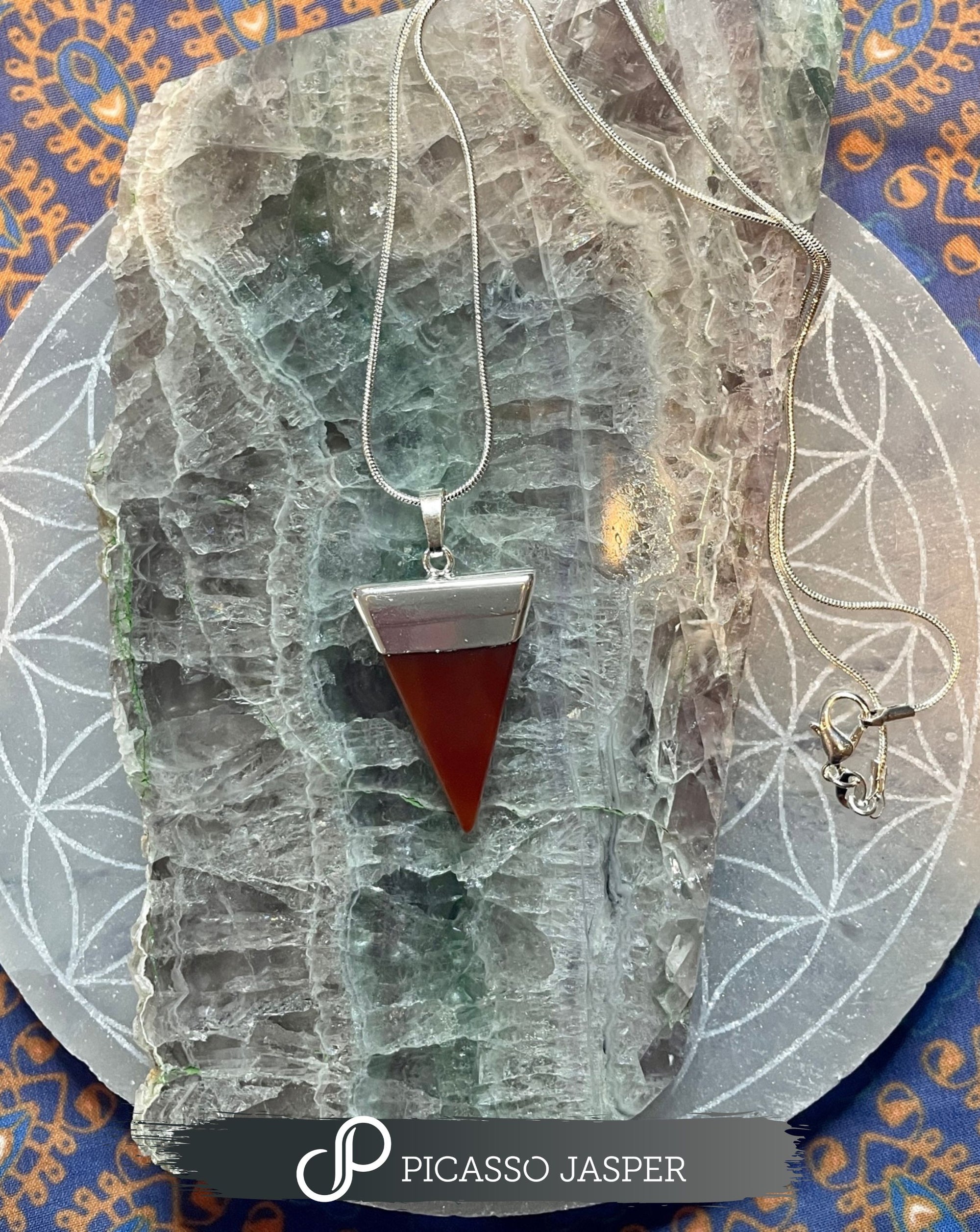 Red Jasper, Reiki Infused Triangle Pendant + 18" Necklace: Grounding & Nurturing