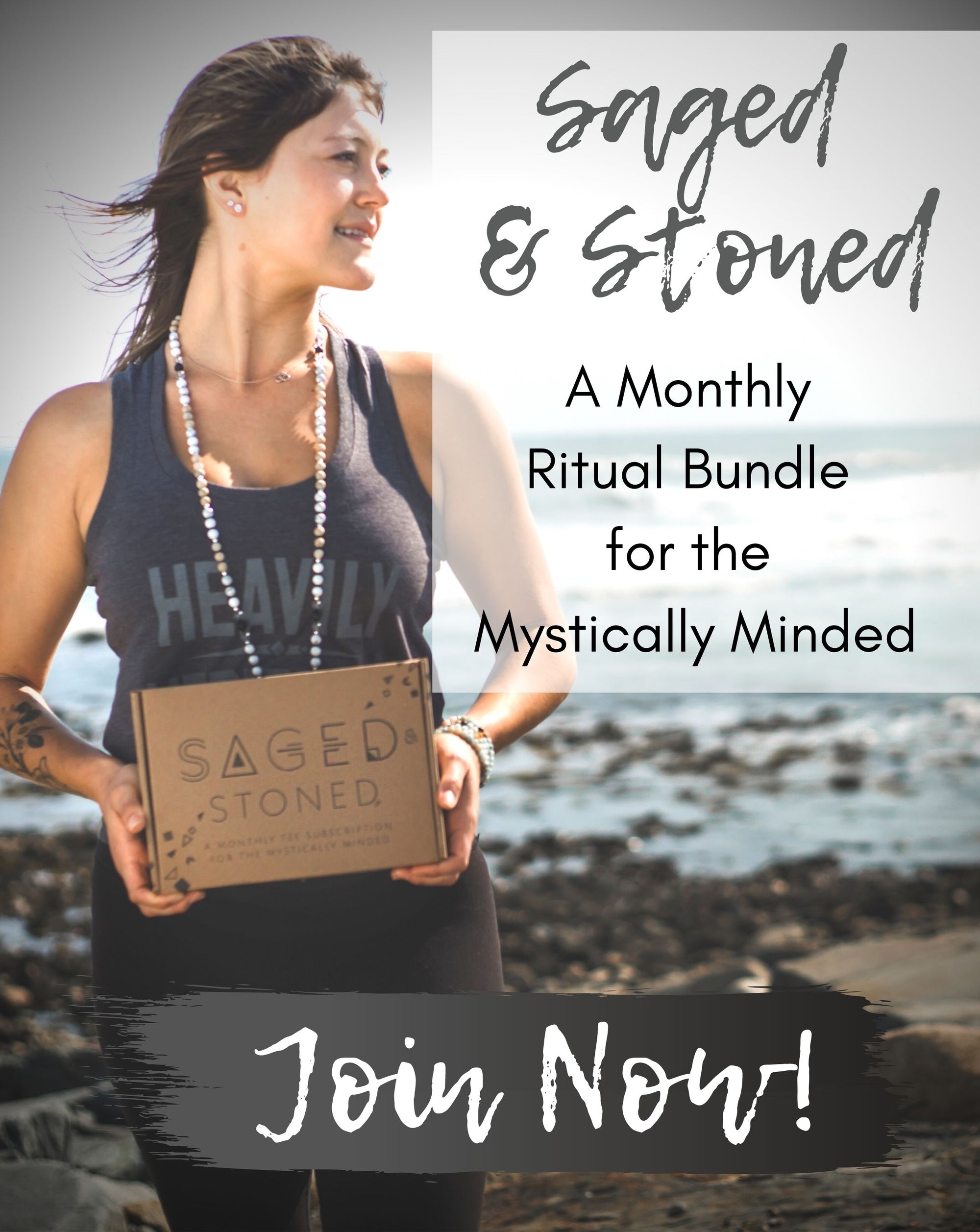 Saged & Stoned, Monthly Ritual Subscription: Tee + Sage + Stone & FREE SHIPPING!