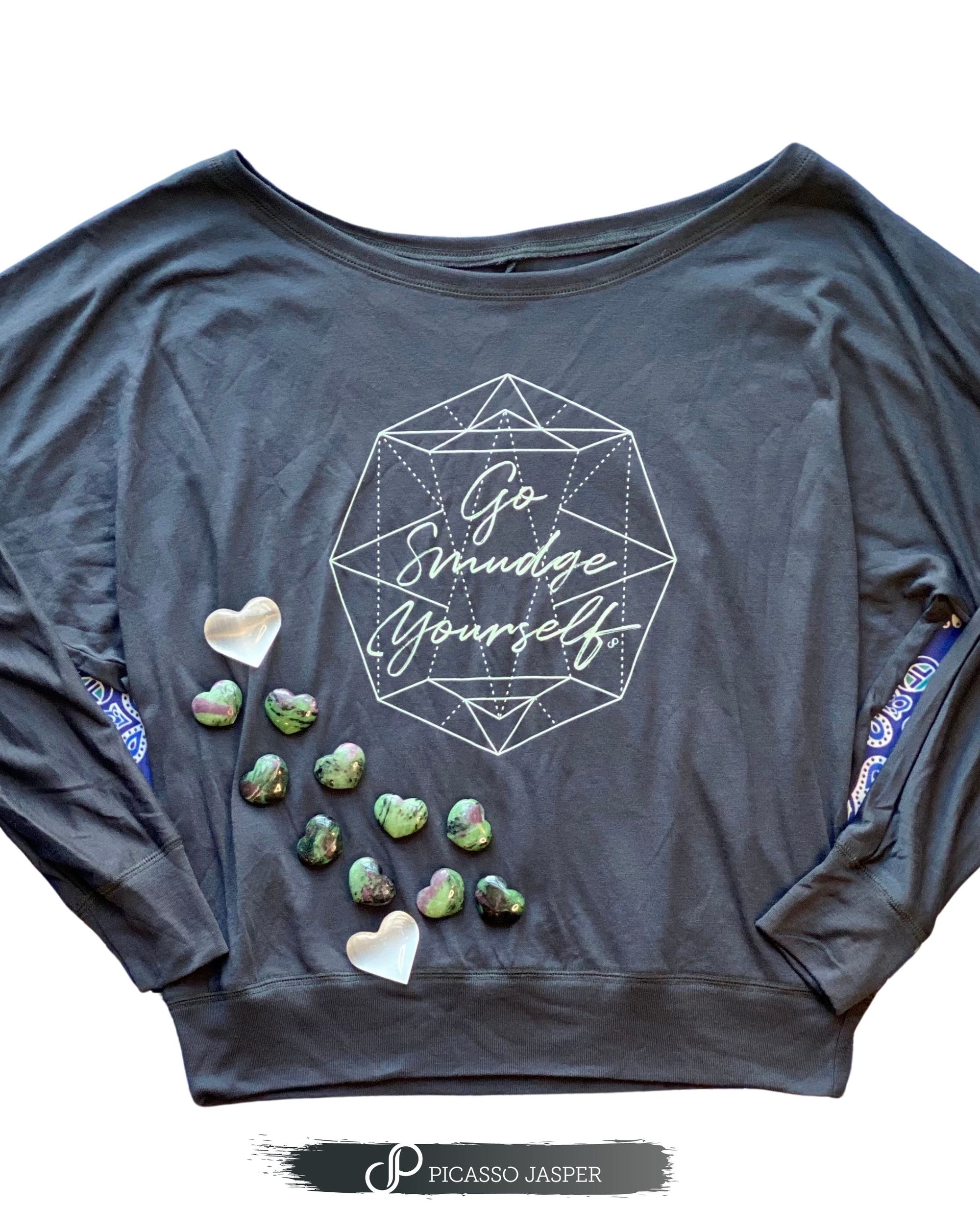 Small ONLY! Go Smudge Yourself, Stone Gray Long Sleeve Tee