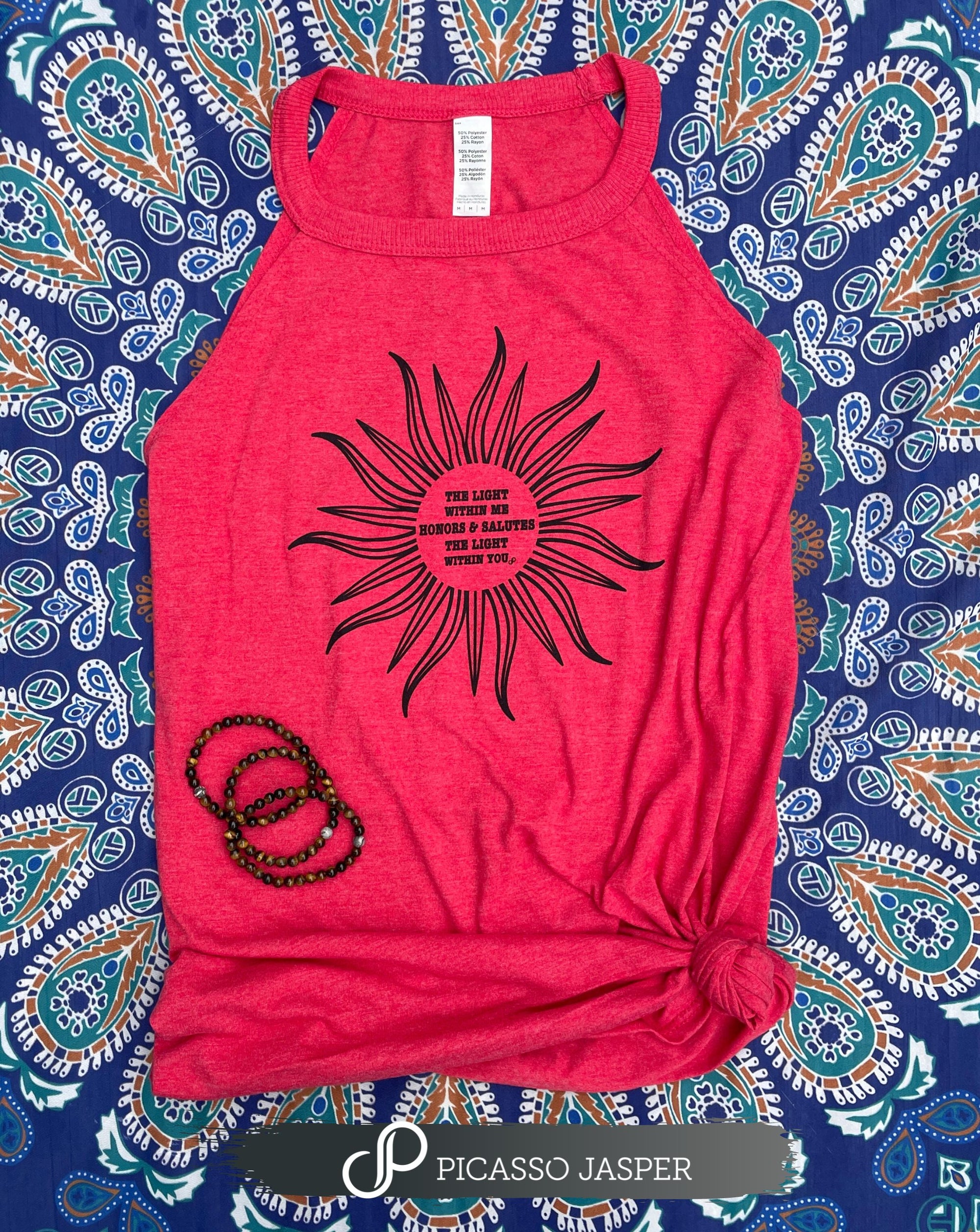 XXL ONLY! The Light Within Me Honors & Salutes the Light Within You! High Neck Red Tank